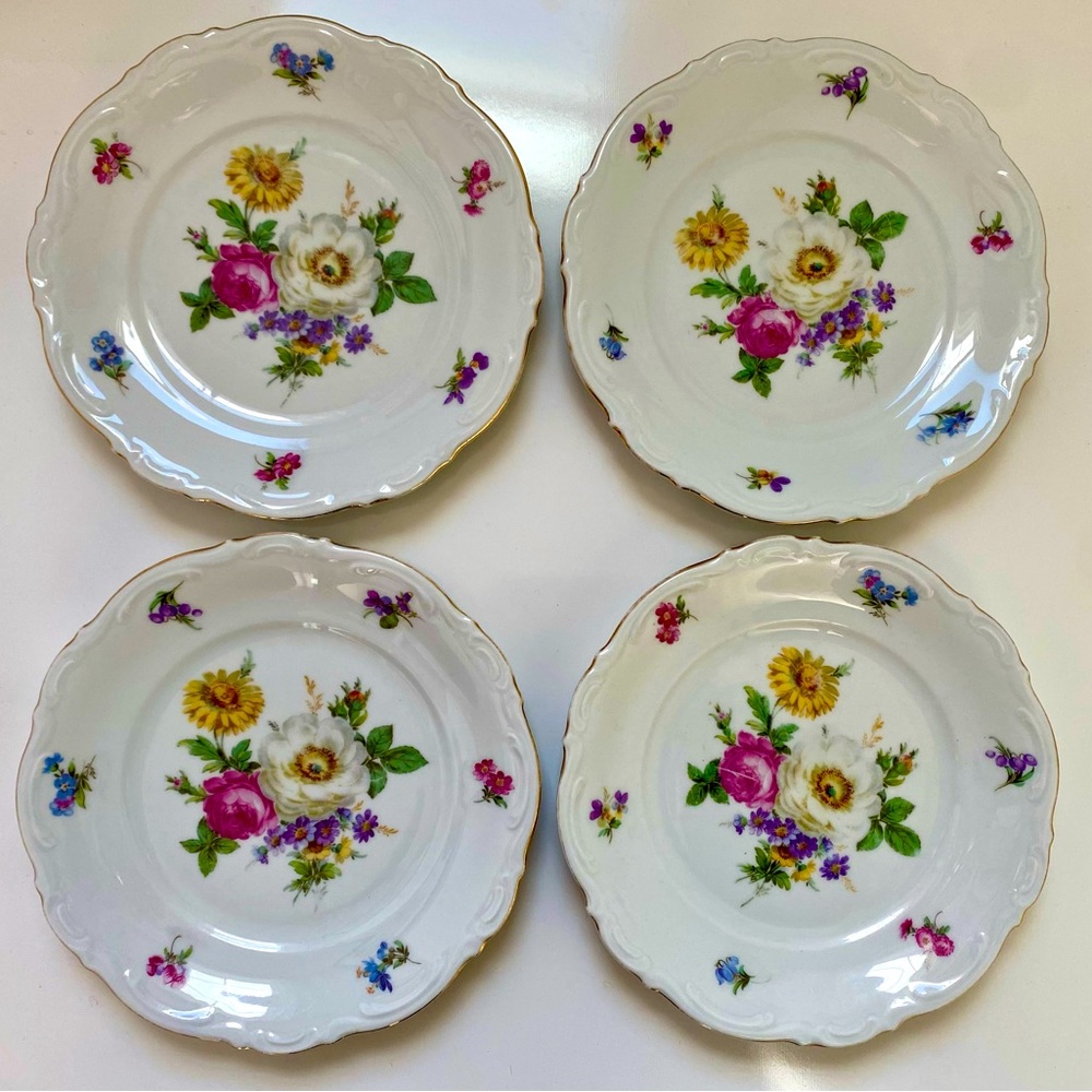 4 Mitterteich Bavaria 'Meissen Floral' desert plates